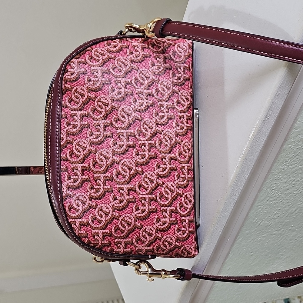 COACH CF343 MADI Crossbody Rouge Pink Canvas/Leather Monogram Print EUC - Picture 7 of 15